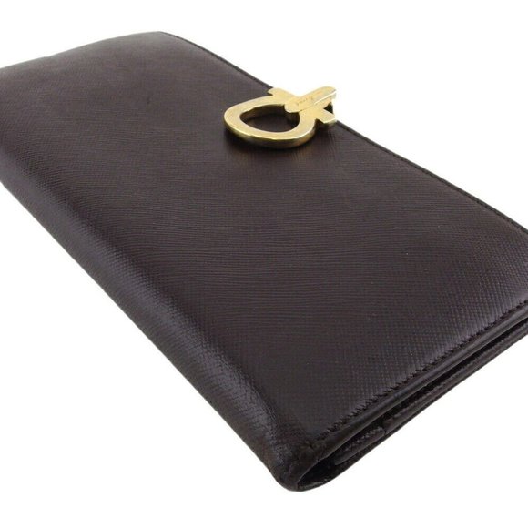 Salvatore Ferragamo Long Wallet Ganchini Leather Authentic USED - Picture 2 of 11